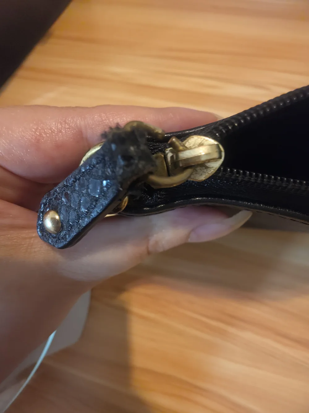 Coach Black Leather Wristlet with Gold Logo